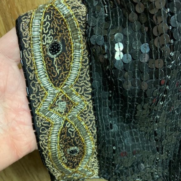 JUSTINE TODD vintage women’s black & gold silk sequin cocktail blouse / size S - Picture 4 of 5